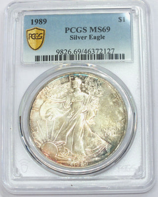 1989 American Eagle 1 oz Silver Dollar PCGS MS69 Toning Toned Coin - B658