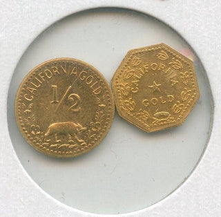 California Gold Tone Mini Coins Lot Of 2 1/2 Dollar 1852-1853 Souvenir  - ER534