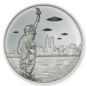 UFOs Over New York City NYC Aliens 999 Silver 1 oz Art Medal 2022 Round - JN953