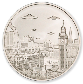 UFOs London England 999 Silver 1 oz Medal UK Big Ben 2023 Round Alien JP368