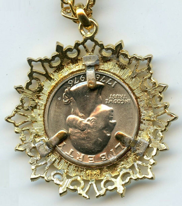 1976 Bicentennial Washington Quarter - Coin Bezel & Necklace Chain Jewelry BX575
