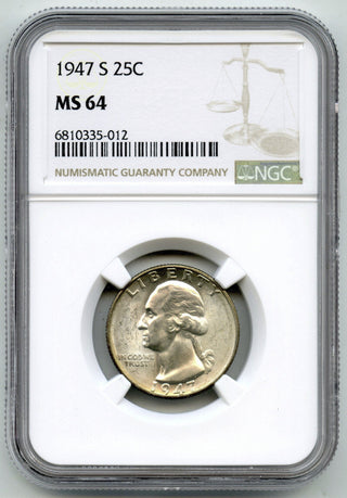 1947-S Washington Silver Quarter NGC MS64 Certified - San Francisco Mint - G67