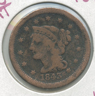 1843 Braided Hair Large Cent Cull Penny - DN368