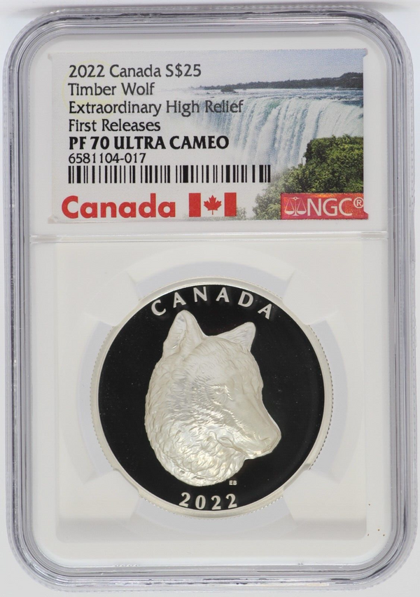 2022 Canada Timber Wolf High Relief 1 Oz Silver NGC PF70 $25 Coin - JP045