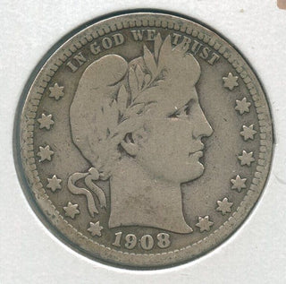 1908-D Silver Barber Quarter 25c Denver Mint - KR161