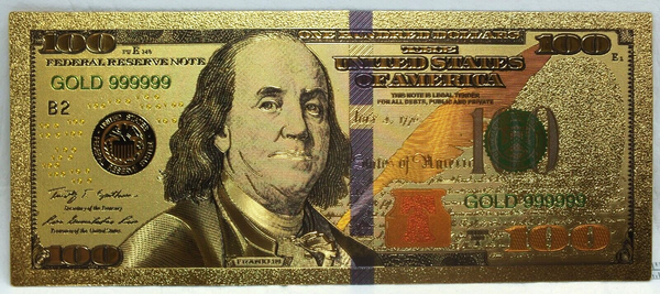 2009 $100 Federal Reserve Novelty 24K Gold Foil Plated Note Bill 6