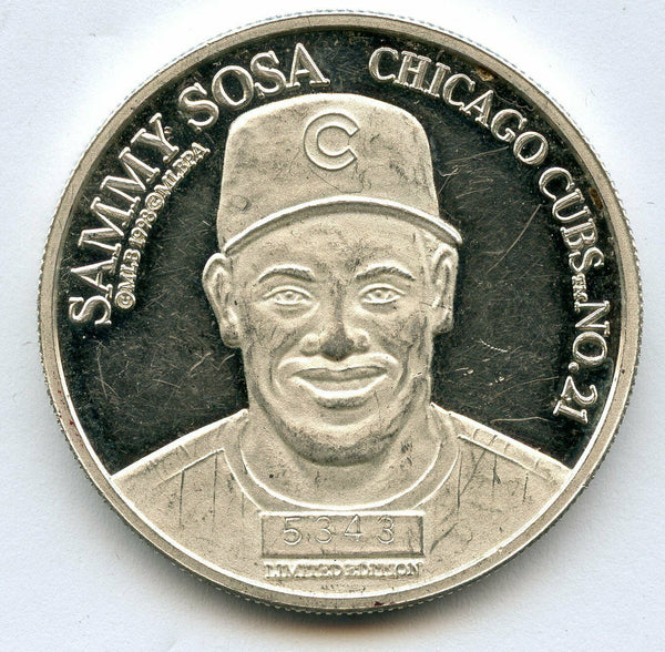 Sammy Sosa Chicago Cubs 999 Silver 1 oz Art Medal Round Home Run Baseball JL684