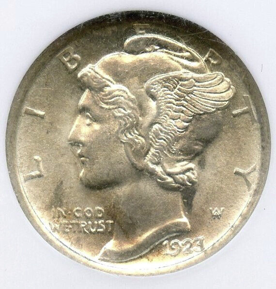 1923 Mercury Silver Dime NGC MS65 FB Certified - Philadelphia Mint - A730