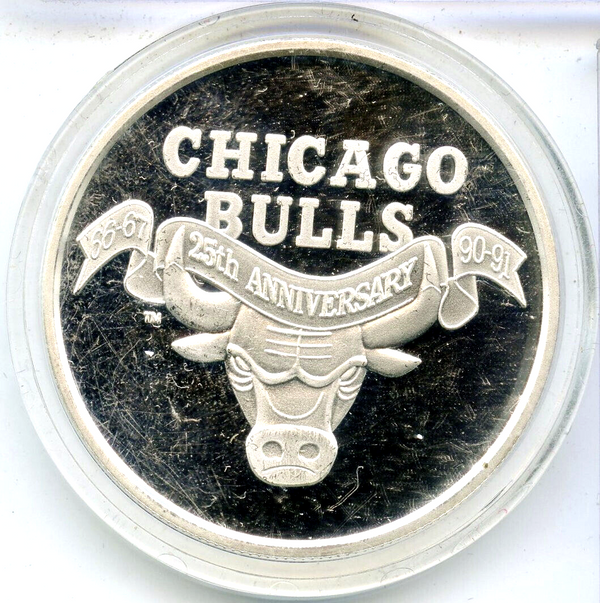 25th Anniversary Chicago Bulls Basketball 999 Silver 1 oz Medal Sports -DM577