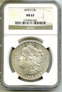 1878-S Morgan Silver Dollar NGC MS63 Certified $1 San Francisco Mint - B107