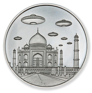 UFOs Over The Taj Mahal India Aliens 1 Oz 999 Silver Round Medal - JP081