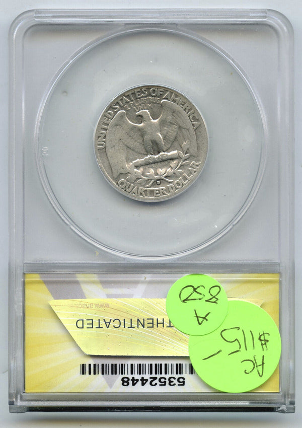 1932-S Washington Silver Quarter ANACS VG 8 Certified - San Francisco Mint A850