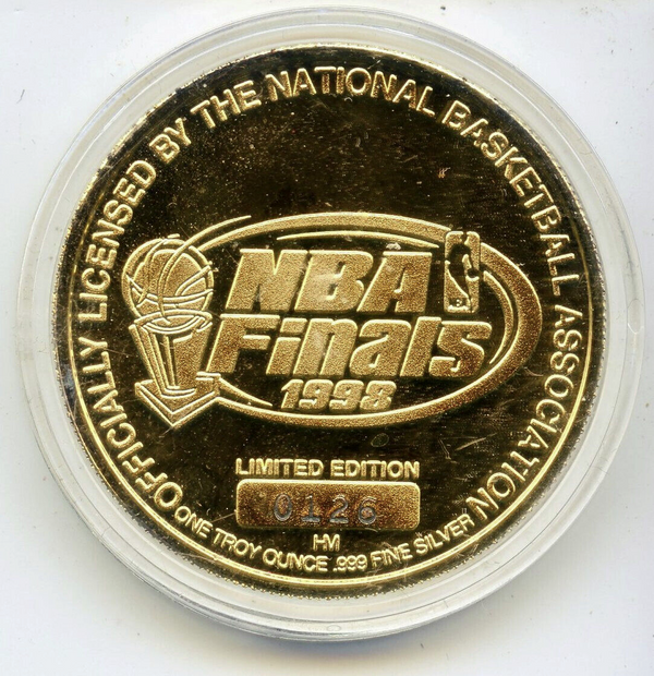 1998 NBA Champions Chicago Bulls Basketball 999 Silver 1 oz Medal Sports -DM561