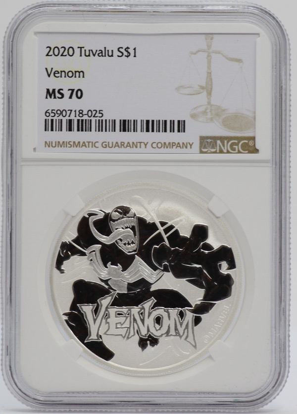2020 Venom Spider-Man 1 Oz Silver NGC MS70 Tuvalu $1 Coin MARVEL w/ Bag - JP075