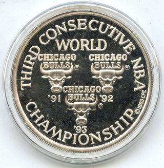 Chicago Bulls 1993 Third Consecutive Championship 999 Silver 1 oz Medal DM914