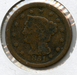 1851 Braided Hair Large Cent US Copper 1c Coin - JP137
