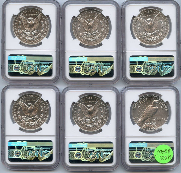 2021 Morgan & Peace Silver Dollar NGC MS70 6 Coin Set Greysheet Label - JP043