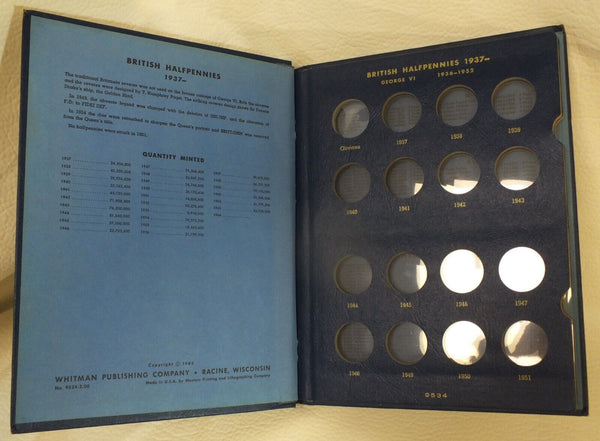 Whitman Used Coin Album British Halfpennies 1937- 2 pages 9534 All Slides LH125