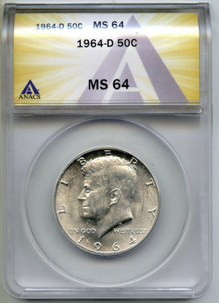 1964-D Kennedy Silver Half Dollar ANACS MS64 Certified - Denver Mint - G677