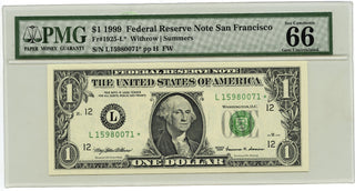 1999 $1 Federal Reserve Star Note San Francisco PMG 66 Gem Uncirculated - E11