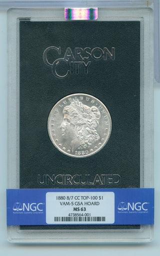 1880-CC Morgan Silver Dollar Vam-5 GSA Hoard NGC MS63 Carson City Mint - KR768
