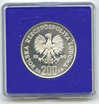 1980 Lake Placid Olympics Poland 200 Zlotych Silver Proof Coin - E167
