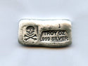 Skull & Crossbones Pirate 1 Troy Oz 999 Fine Silver Hand Poured Bar Ingot JP156
