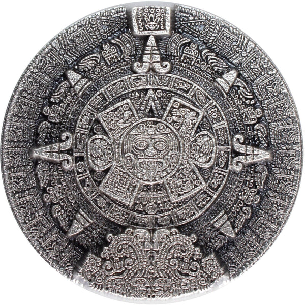 2022 Aztec Sun Stone Calendar 2  Oz 999 Silver Stacker Mexico Korea JP061