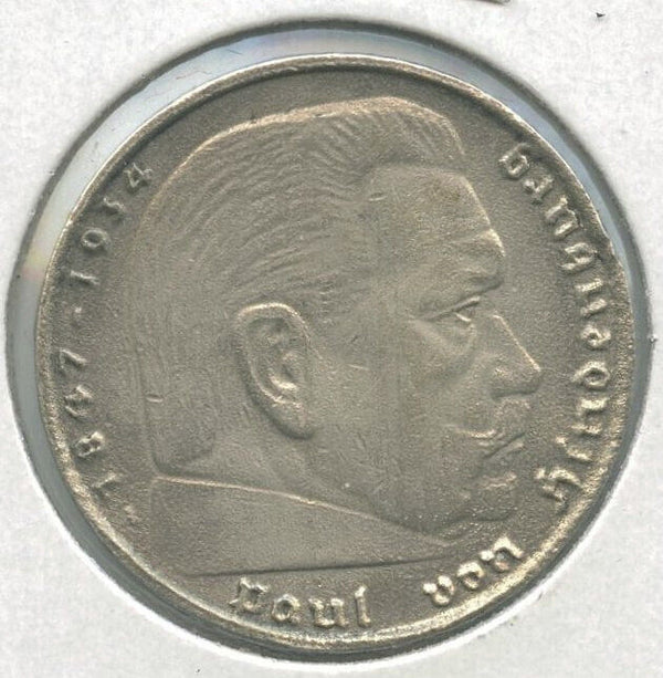 1938-A Germany Silver Coin 3rd Reich 5 Mark  -DN573