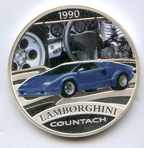 2006 Tuvalu 1990 Lamborghini Countach Sports Car 1 Oz Silver Proof $1 Coin JN920