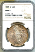 1885-O Morgan Silver Dollar NGC MS63 Certified - Toning Toned - New Orleans A109