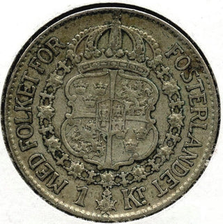 1937-G Sweden Silver Coin - 1 Krona - Gustaf V - B45