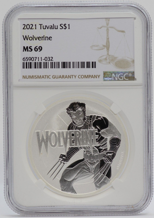 2021 Wolverine X-MEN 1 Oz Silver NGC MS69 Tuvalu $1 Coin MARVEL w/ Bag - JP071