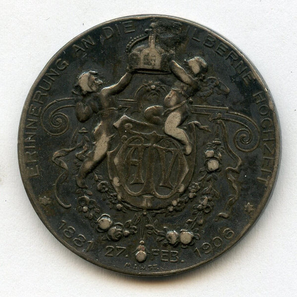 1906 Auguste Victoria Wilhelm II Wedding Anniversary Silver Medal - JN476