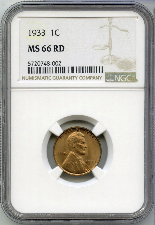 1933-P Lincoln Wheat Penny MS 66 RD NGC -Philadelphia Mint -DM478