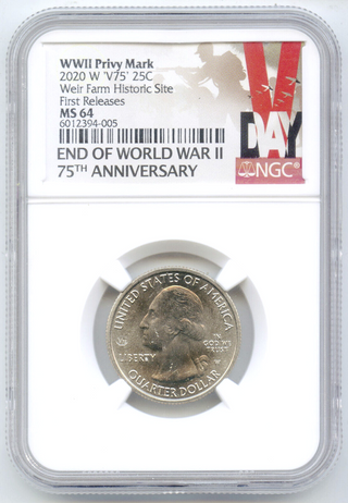 2020 W Washington Quarter WWII NGC MS64 Certified -West Point Mint -DM928