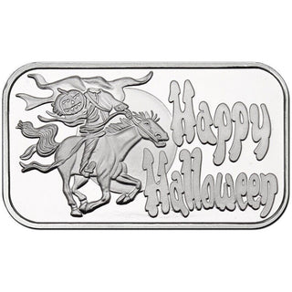 Happy Halloween Headless Horseman Pumpkin 1 Oz 999 Fine Silver Art Bar