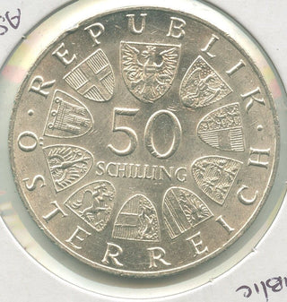 1968 Austria 50th Anniversary Republic Silver 50 Schillings-KR516