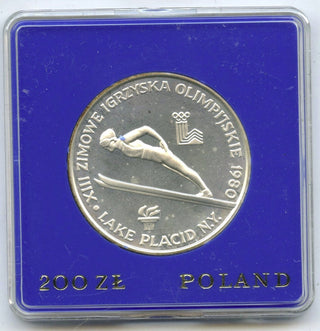 1980 Lake Placid Olympics Poland 200 Zlotych Silver Proof Coin - E167