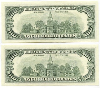1988 $100 Federal Reserve Notes Serial Run of 2 Consecutive New York Gem Unc H58