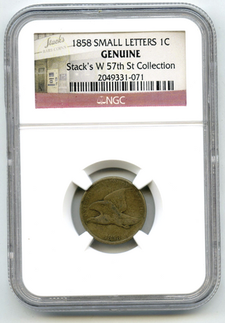 1858 Flying Eagle Cent Penny NGC Genuine Stack's W 57th St Small Letters - B516