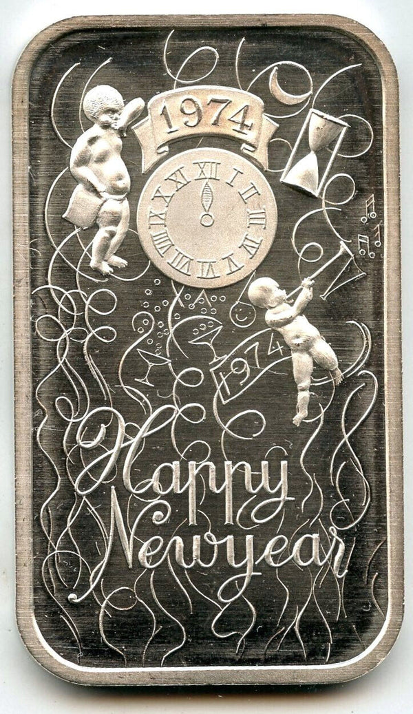 Happy New Year 1974 Art Bar 999 Silver 1 oz ingot Medal Madison Mint - A91