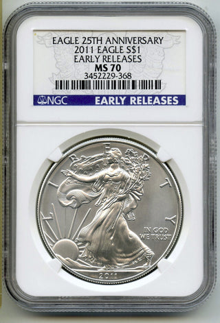 2011 American Eagle 1 oz Silver Dollar NGC MS70 Early Releases 25th Ann - G669