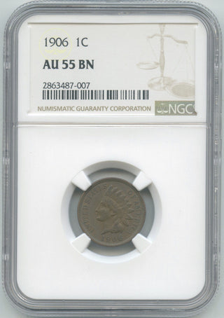 1906 Indian Head Cent Penny NGC AU 55 Certified - DN680
