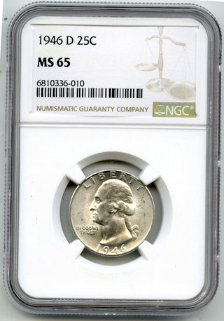 1946-D Washington Silver Quarter NGC MS65 Certified - Denver Mint - G50