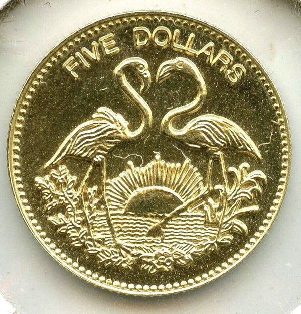 1992 Bahamas $5 Gold Coin 1/40 oz Flamingos - Queen Elizabeth II - A861