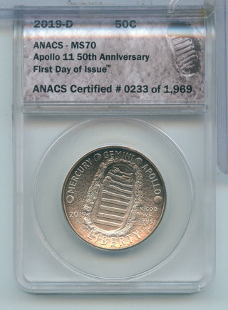 2019-D Apollo 11 50TH Anniversary 50C ANACS MS 70  FDOI San Denver Mint - ER751