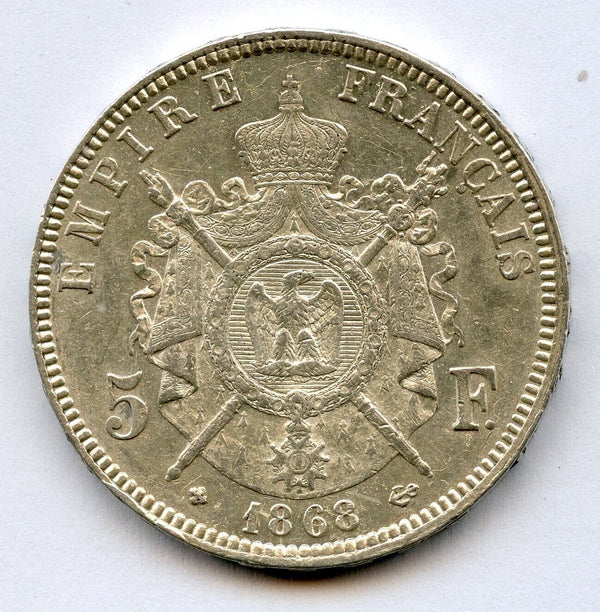 1868-BB France Silver Coin 5 Francs - Uncirculated French - RY821