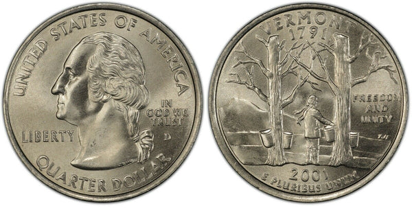2001-D Vermont Statehood Quarter 25C Uncirculated Coin Denver mint 028