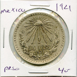 1921 Mexico Un 1 Peso Silver Coin .720 Uncirculated Moneda Plata - DM882